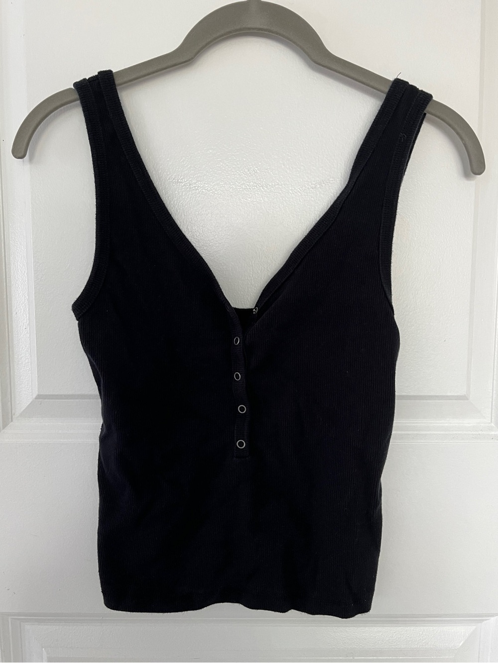 Abercrombie & Fitch Black Ribbed Button-Front Tank